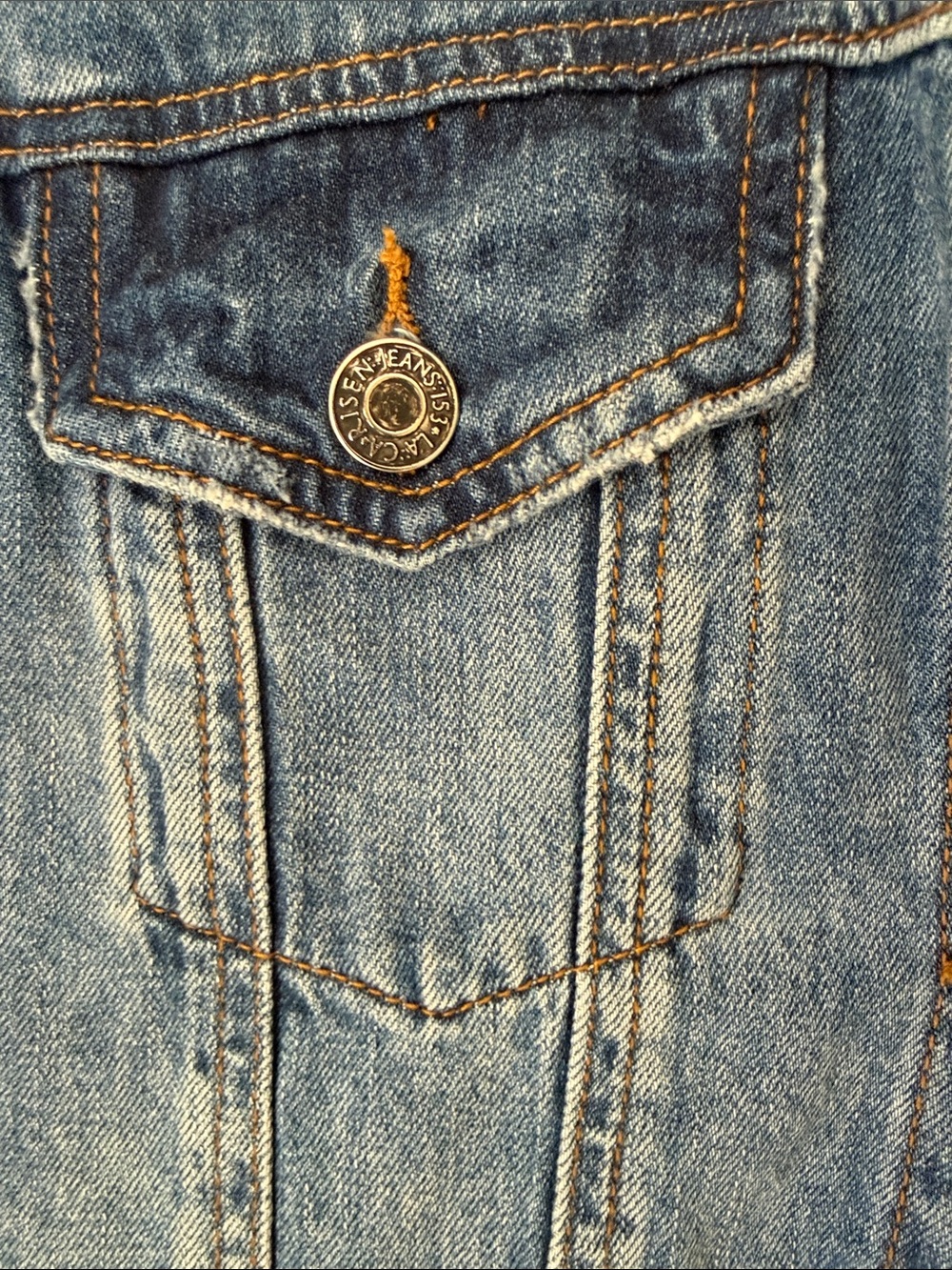 RISEN WOMEN’S DISTRESSED JEAN JACKET/DETACHABLE GRAY HOOD/SMALL - Picture 5 of 9